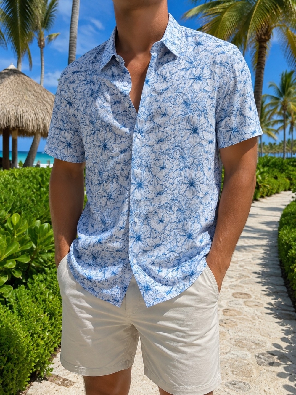 Daniel Cremieux White Polo with Blue Floral Print